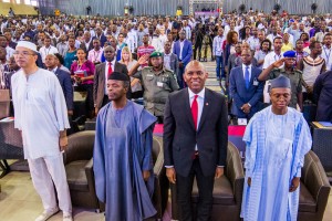 Benin Republic Prime Minister, Mr. Lionel Zinsou, Nigeria's Vice President, Prof. Yemi Osinbajo, Founder, Tony Elumelu Foundation Mr. Tony Elumelu and Kaduna State Governor, Mallam Nasir El-Rufai at the $100 Million Tony Elumelu Entrepreneurship Programme (TEEP) boot camp for 1000 entrepreneurs from 51 countries across Africa, Ota, Ogun State, on Saturday July 11, 2015.