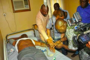 Sen Abe Magnus receives treatment after the shooting incident at Sunday's Political Rally in Port Harcourt