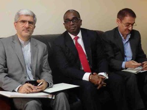 (L-r) HE Saeed Koozechi Iranian Ambassador to Nigeria; Mr. Olusegun Awolowo ED/CEO of NEPC & the Embassy's Counsellor Mr. Abbas Faraji during the courtesy visit at Abuja. 