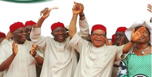 President Goodluck Jonathan (2nd from left) recently in Owerri, Imo state