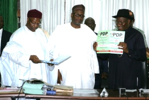 President Jonathan displays PDP presidential form
