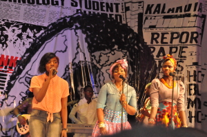 Guest artiste, Simi (left) and her back up performing at the vibes.