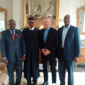 L-R Gov. Amosun of Ogun state, Gen. Buhari, Mr. Tony Blair and Sen. Bukola Saraki