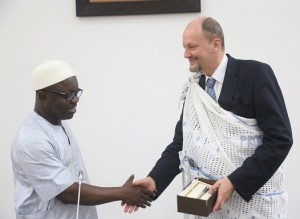 Delta State Governor, Dr. Emmanuel Uduaghan (left), with Ambassador. Michel Arrion, European Union Ambassador to Nigeria and ECOWAS, when the Ambassador paid the Governor a courtesy visit, Tuesday.