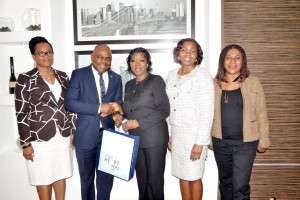 At the Women Group of Lagos Chamber of Commerce and Industry (LCCI) Business Visit to FirstBank: (L-R): Mrs. Cecilia Majekodunmi, Group Executive, Commercial Banking, FirstBank; Mr. Francis Ikenga, Chief Strategy Officer, FirstBank; Yeye Hon. (Mrs) Agnes Shobajo, Chairperson, Women Group of LCCI; Mrs. Bashirat Odunewu, Group Executive, Institutional Banking Group, FirstBank; and Mrs. Dele Ogunjobi, Secretary, Women Group of LCCI.