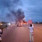 #Buharimustgo Protesters Barricade Abuja Airport Road