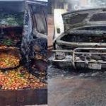 Hoodlums Enforcing IPOB Sit-At-Home Allegedly Set Ablaze Bus Carrying Foodstuffs In Enugu