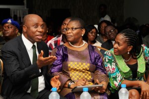 L-R. Rivers State Governor, Rt. Hon. Chibuike Amaechi, former minister for education Dr. Oby Ezekwesili and founder Rainbow Book Club   Mrs Koko Kalango during the Port Harcourt book festival 2013 in Port Harcourt, Tuesday. 22/10/13