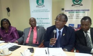  Board Member of the Nigerian Council of Registered Insurance Brokers (NCRIB), Mrs. Adesola Williams; NCRIB Deputy President, Mr. Kayode Okunoren; Council President, Mr. Ayodapo Shoderu, and Council Treasurers, Mr. Biodun Durodola, during a media parley with insurance correspondents in Lagos.