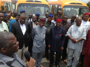 Gov. T A Orji during the presentation of subsidized bus scheme to members of the public